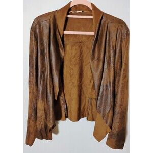 NWOT! Ruff Hewn Women's Brown Faux Leather Draped Front Jacket Cardigan Size M